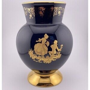 Limoges Castel France Cobalt Blue & 22K Gold Gilded Porcelain Vase